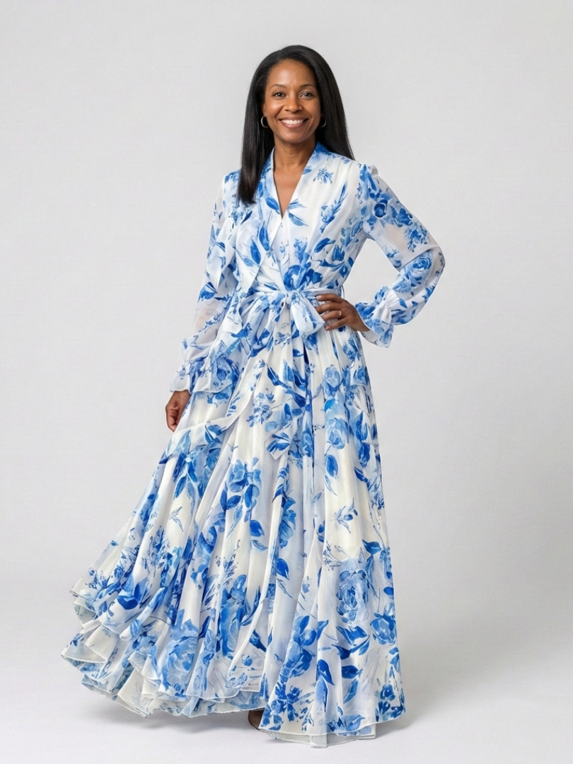 Lillian | Maxikleid mit langen Ärmeln in floralem Design