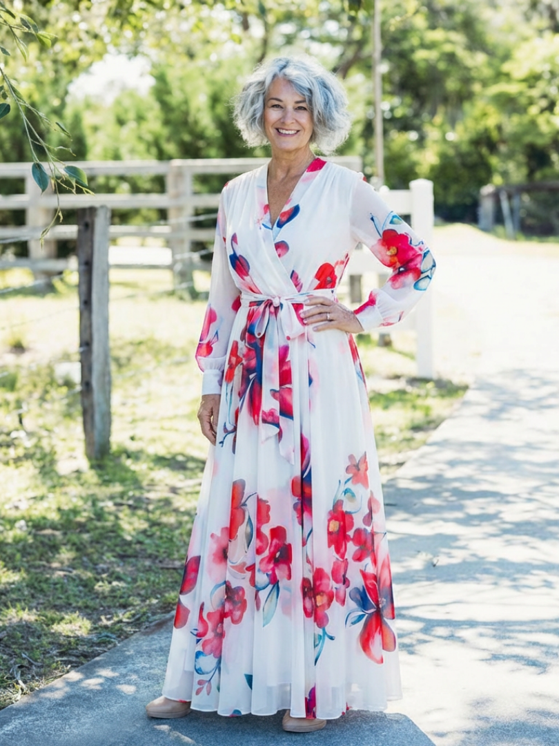 Lillian | Maxikleid mit langen Ärmeln in floralem Design