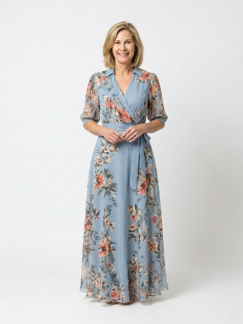Elowen | Maxi-Wickelkleid mit V-Ausschnitt und floralem Muster