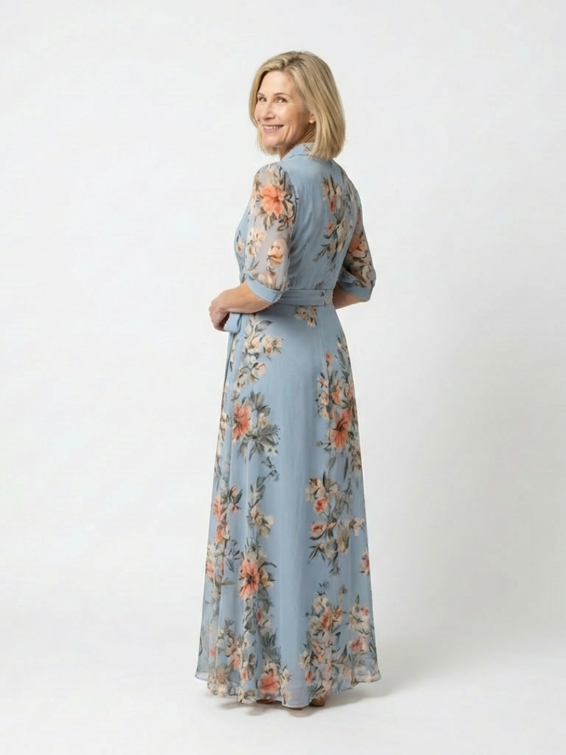 Elowen | Maxi-Wickelkleid mit V-Ausschnitt und floralem Muster