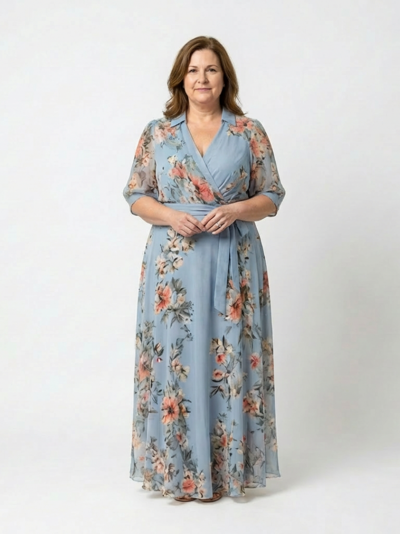 Elowen | Maxi-Wickelkleid mit V-Ausschnitt und floralem Muster