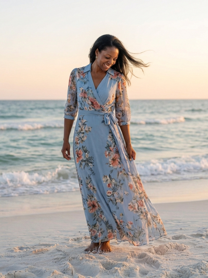 Elowen | Maxi-Wickelkleid mit V-Ausschnitt und floralem Muster